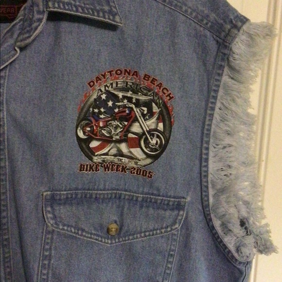 Mens Bike Week 2005 Daytona denim sleeveless Size M Plus A 2003 And 2006 Patch. - Picture 2 of 7